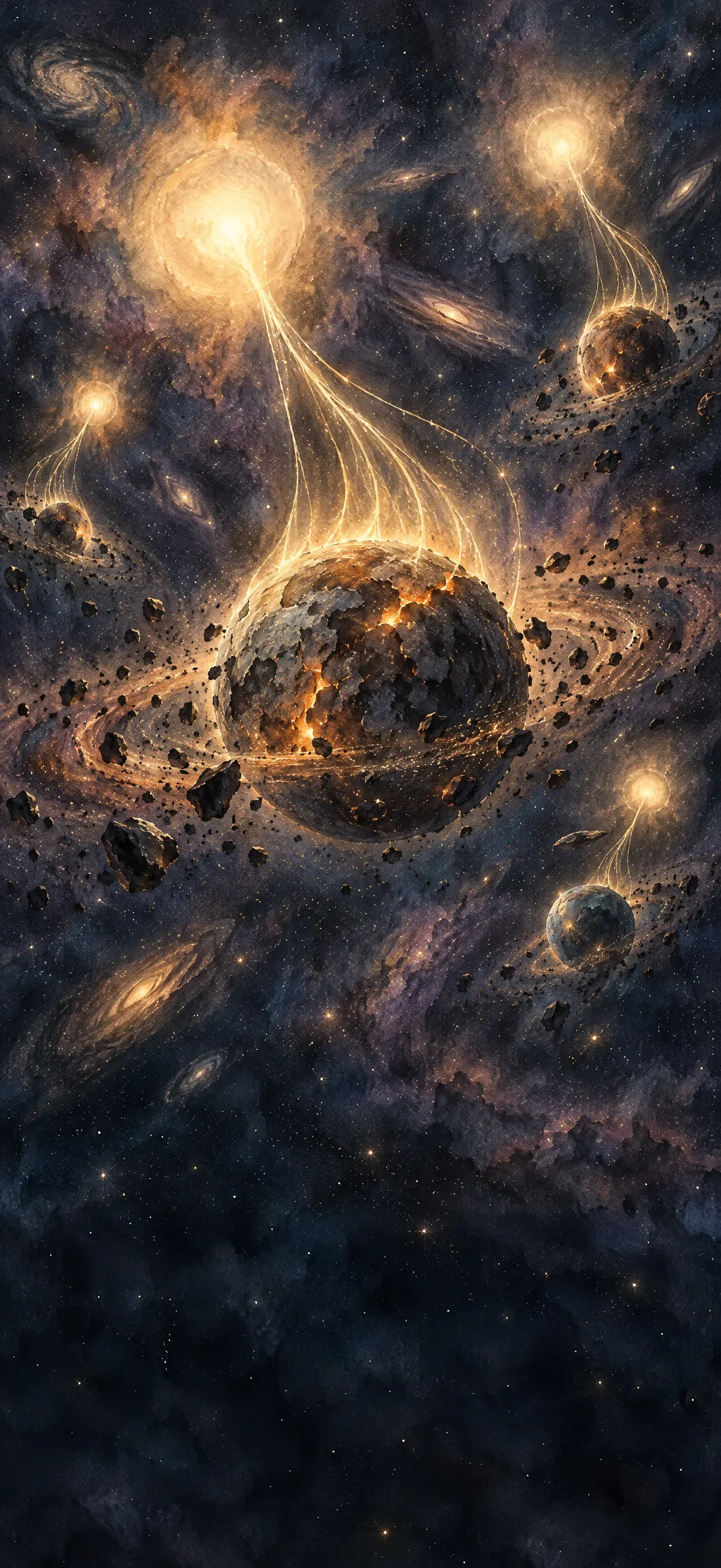 Streams of light falling from bright stars onto young worlds.